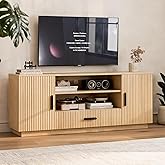 LCRBOL TV Stand for Living Room & Bedroom, Entertainment Center for 55/65/70 Inch TV, Modern Fluted TV Console with Storage Cabinets & Drawer, Natural