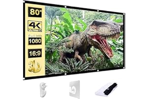 AAJK 80 inch Projector Screen, Washable Projector Screen 16:9 Foldable Anti-Crease Portable Projector Movies Screen for Home Theater Outdoor Indoor Support Double Sided Projection