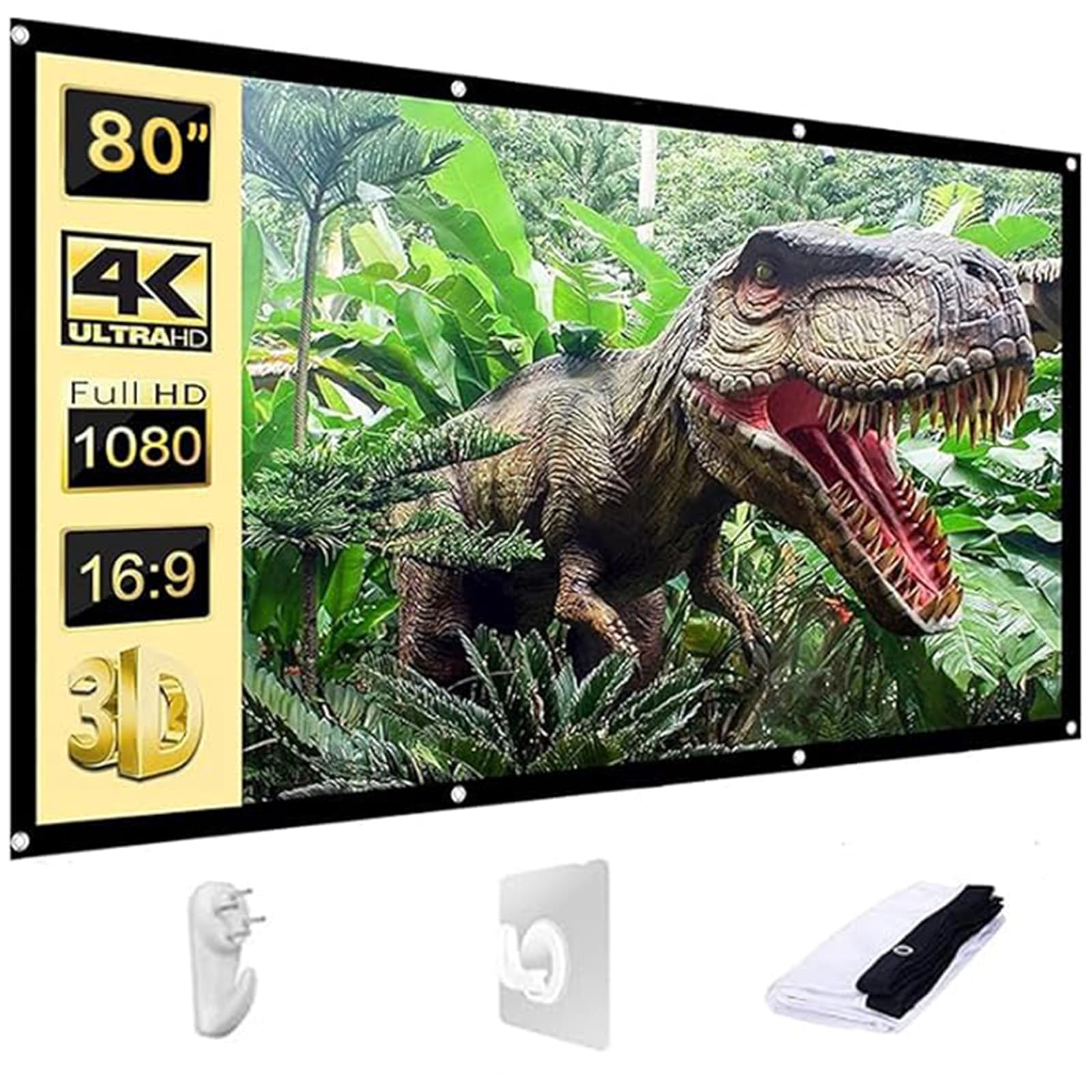 Photo 1 of AAJK 80 inch Projector Screen, Washable Projector Screen 16:9 Foldable Anti-Crease Portable Projector Movies Screen for Home Theater Outdoor Indoor Support Double Sided Projection