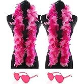 2 Pcs Feather Boas with Heart Rimless Sunglasses,4 ft Feather Boa Halloween Christmas Bachelor Party Pack Accessory