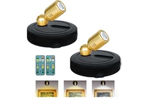 BERGUSTCH Picture Light Battery Operated, 3 Color Temperatures Picture Light with Remote, Indoor LED Spot Lights for Plants for Wall Frame Dartboard Art Painting Display Accent-Black Gold