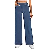 Ewedoos Wide Leg Jeans Woman Stretchy Sweatpant Jeans for Women Pull On High Waisted Straight Women Jeans Baggy Denim Pants