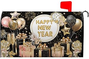 Dacawin Happy New Year Mailbox Covers Magnet Standard Size 21 X 18 Inch Firework Balloon Mailbox Wraps Post Letter Box Cover Yard Garden Outdoor Decorations New Year Gift
