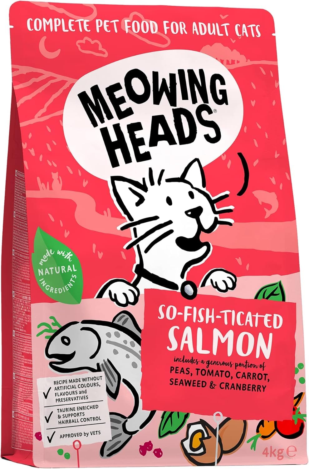 Meowing Heads Complete Dry Cat Food 4kg - So-fish-ticated Salmon - Vet Approved
