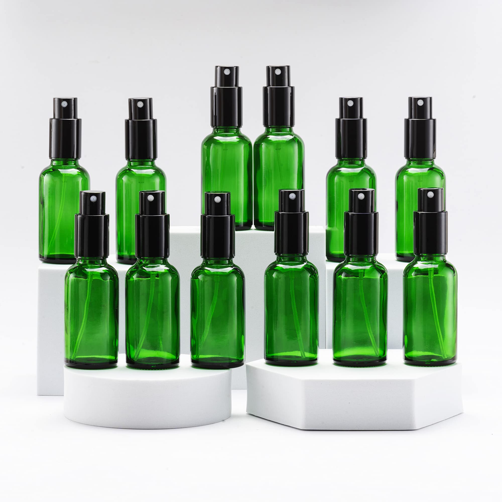 Yizhao 30ml Green Glass Spray Bottle for Essential Oils, Small Empty Fine Mist Spray Bottle, for Cleaning, Aromatherapy, Cosmetic Sprays, Hair –12 Pcs