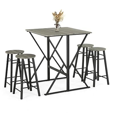 Mecor 5-Piece Drop-Leaf Bar Dining Table Set with 4 Stools
