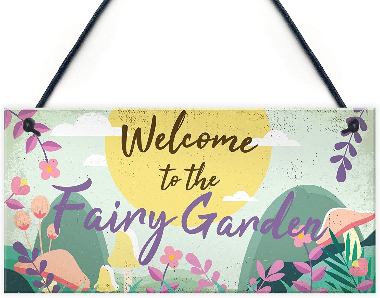 Meijiafei Welcome to The Fairy Garden Hanging Plaque Garden Shed Summerhouse Sign Gifts for Her 10" X 5"