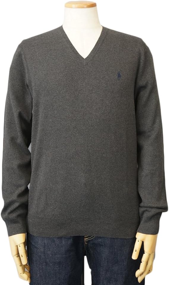 Amazon ポロ ラルフローレン Polo Ralph Lauren ニット セーター メンズ Vネック コットン Pony ポニー ワンポイント チャコール ネイビー L 並行輸入品 セーター 通販