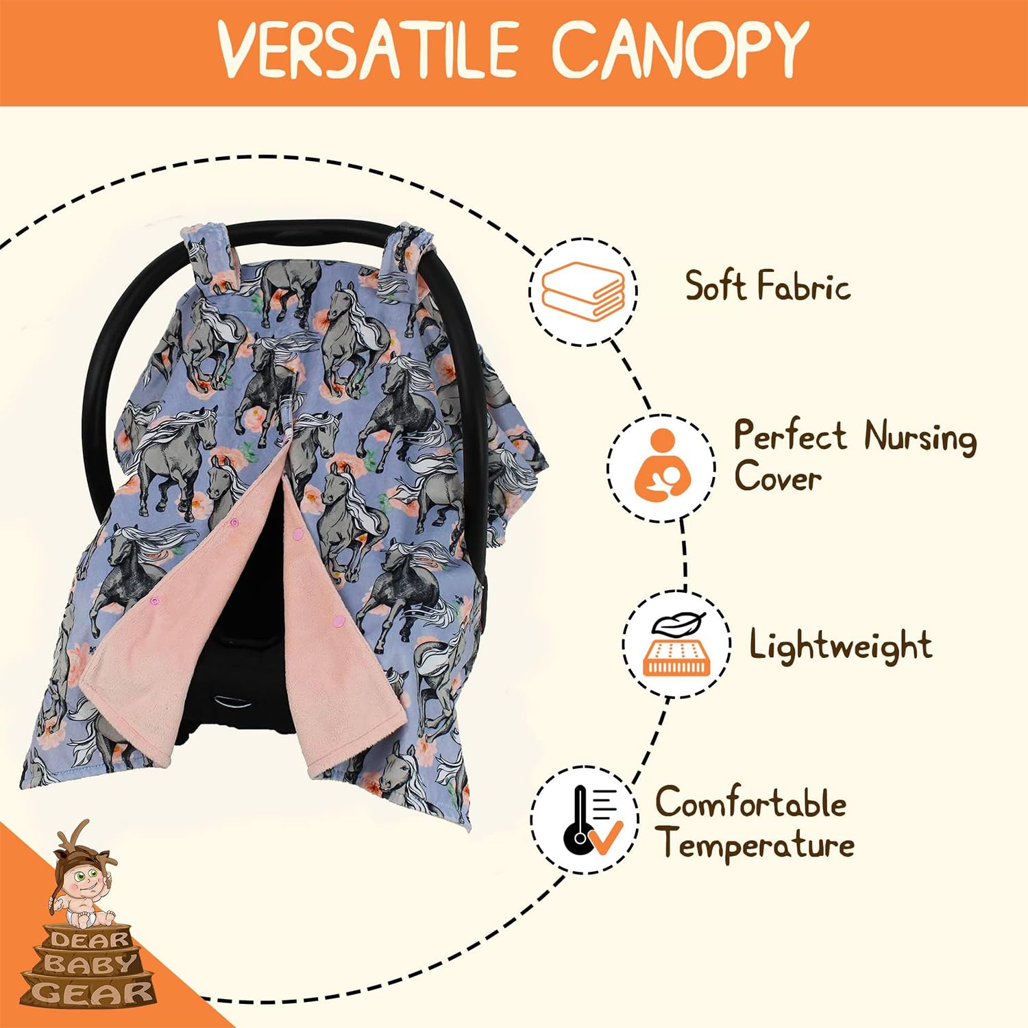 Dear Baby Gear - Car Seat Canopy - Infant Car Seat Covers - Carseat Canopy for Boys and Girls - Car Seat Cover w/Snap Opening - 40