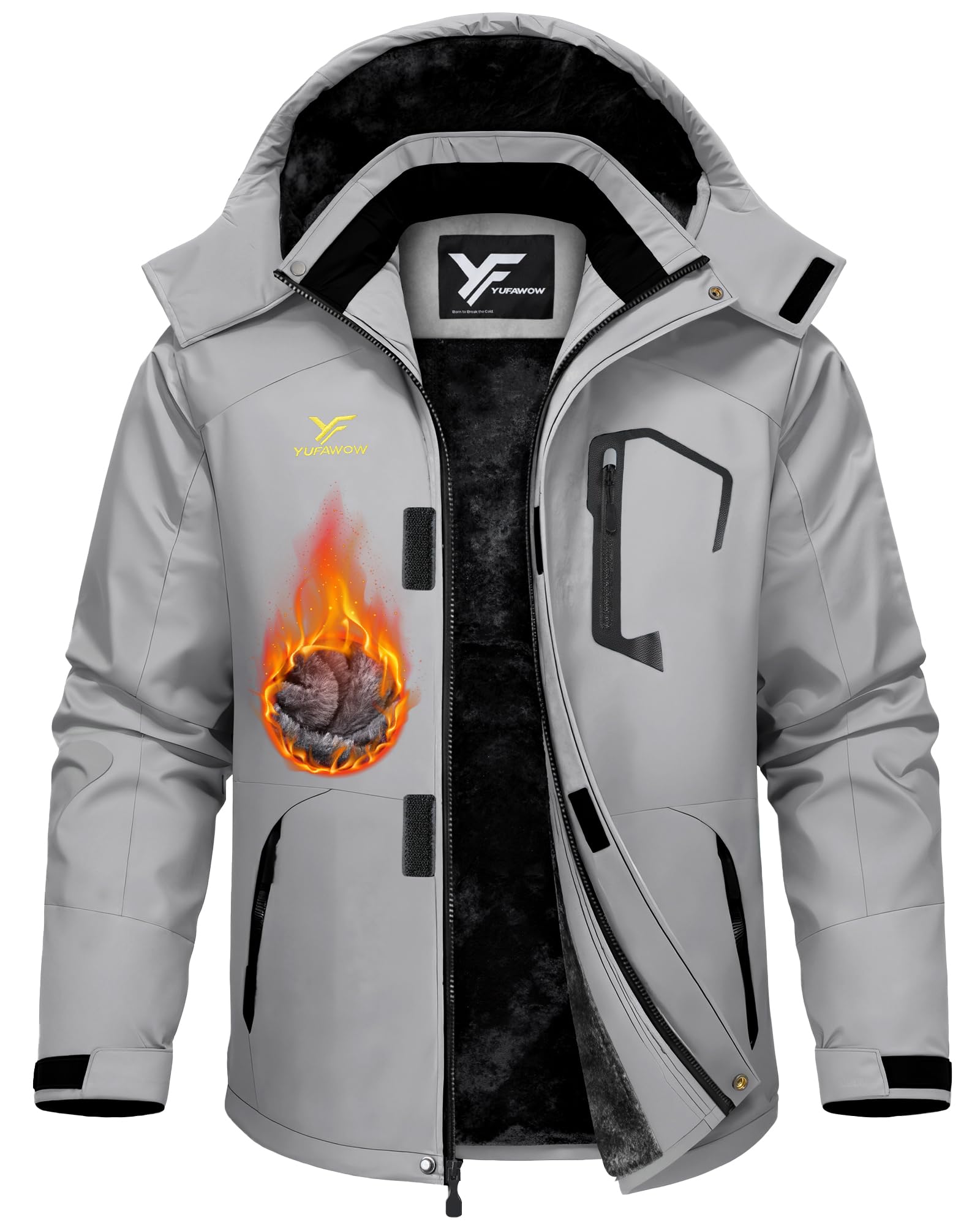 Yufawow Men Winter Jacket Work Coat Waterproof Windbreaker Heavy Softshell Heat Warm Thermal Insulated Ski Snow Snowboard Snowmobile Casual Outdoor Extreme Cold Weather 3xl 4xl Big and Tall Image