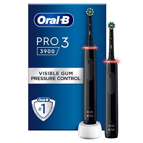 Oral-B Pro 3 2x Electric Toothbrushes For Adults, 2 Handles & 2 Cross Action Toothbrush Heads, 3 Modes with Teeth Whitening, 2 Pin UK Plug, 3900, Black