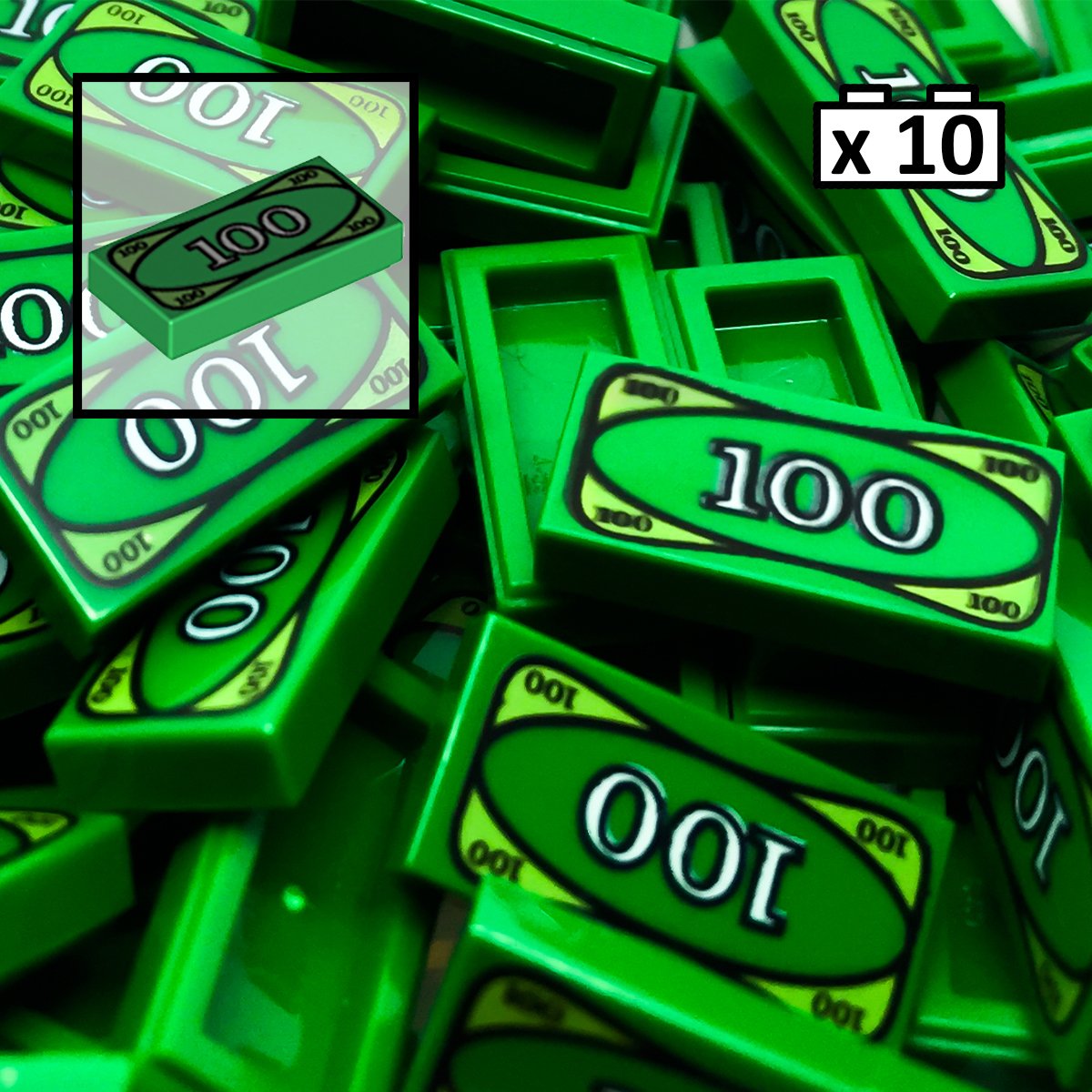 LEGO 10 x "100" Green Tile City Minifigure Robber Dollar