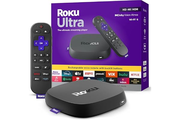 Roku Ultra, Ultimate Streaming Player (Renewed)- 4K Streaming Device for TV | HDR10+, Dolby Vision & Atmos - Bluetooth & Wi-Fi 6 - Rechargeable Voice Remote Pro with Backlit Buttons (Renewed)