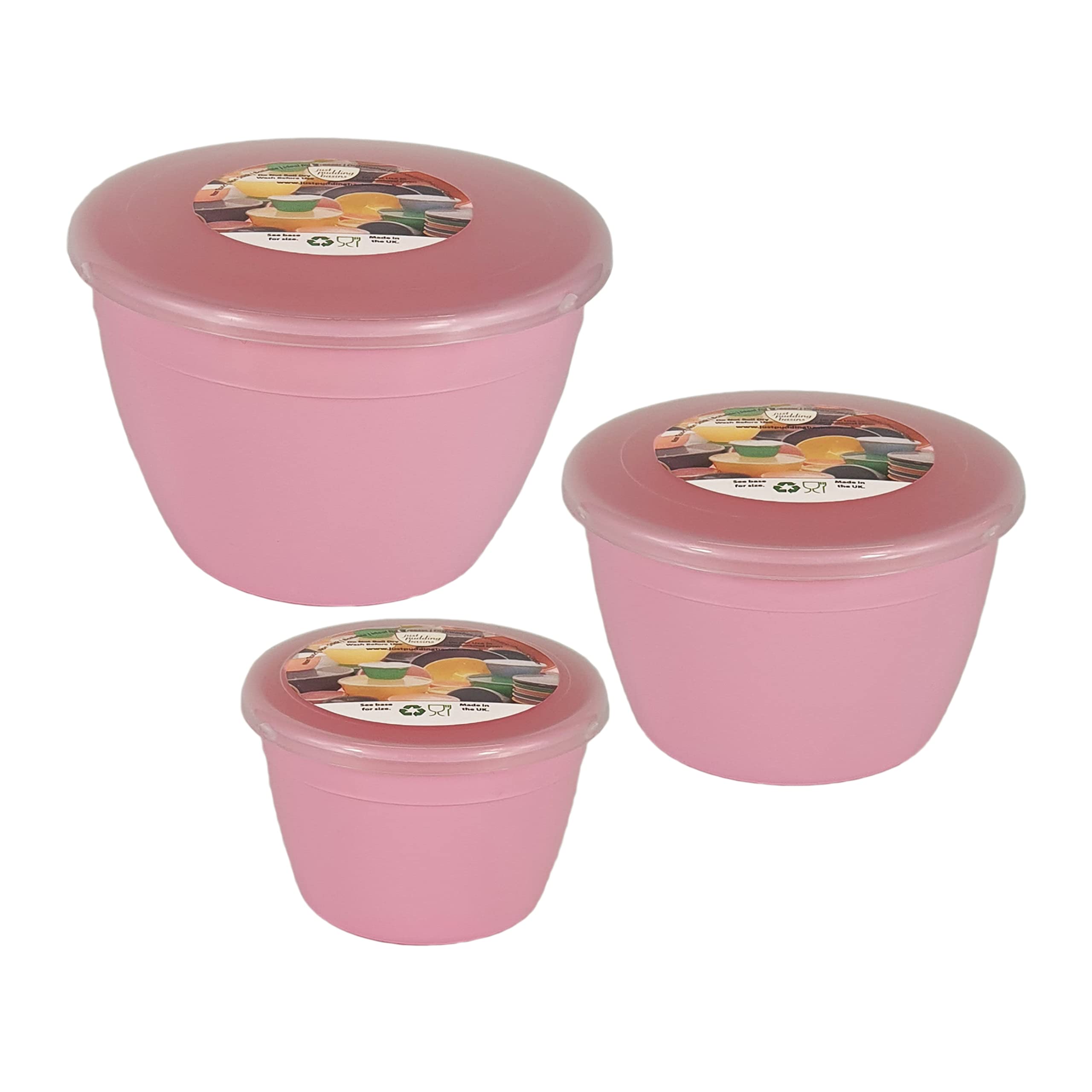Just Pudding Basins 3 Smaller Sizes in One Set Steam Pudding Bowls, Basin and Lid 1x 1/4 Pint, 1x 1/2 Pint 1x 1 Pint (Pink) โ image 1