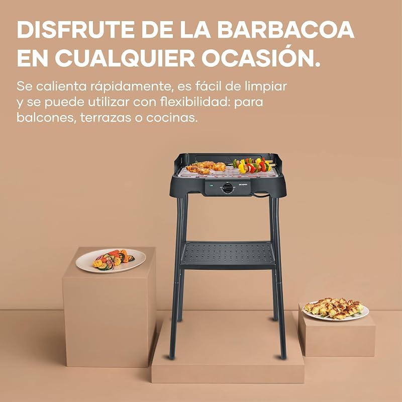 Barbacoa Eléctrica de Pie, Acero Inox, 2000W
