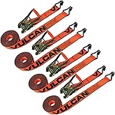 VULCAN Ratchet Strap with Wire Hooks - 2 Inch x 15 Foot - 4 Pack - PROSeries - 3,300 Pound Safe Working Load