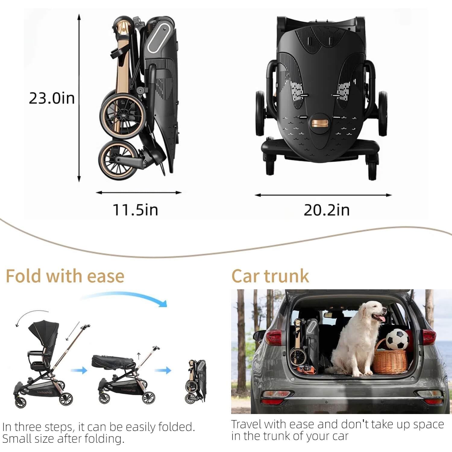 Lightweight Folding Stroller Wagon for Baby & Toddler Travel, 360° Reversible Seat, Adjustable Canopy with Storage Basket, Airplane-Friendly Compact Umbrella Stroller,Glory Black