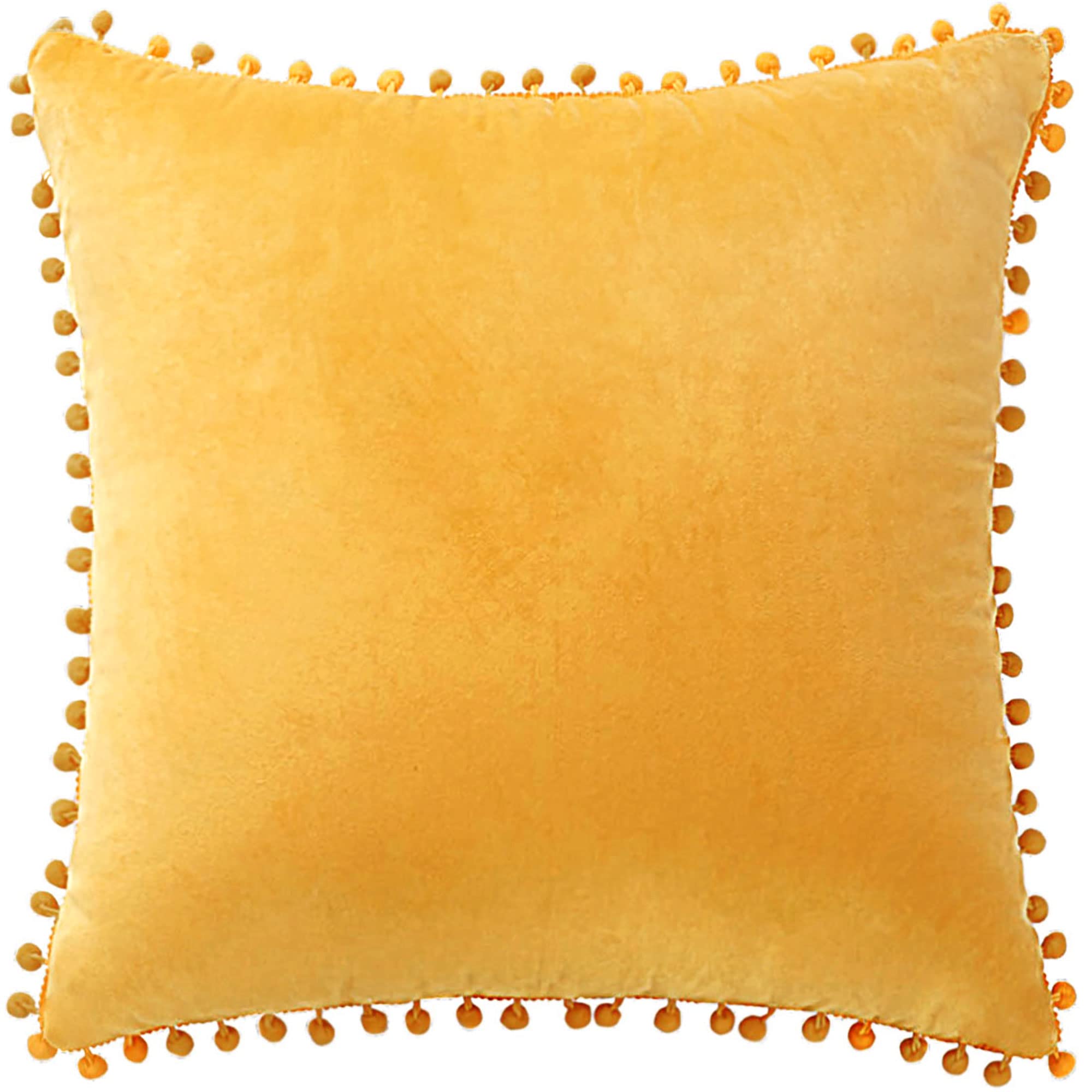 PiccoCasa Velvet Pillow Covers, Pom Pom Throw Pillow Cover, Square Solid Soft Cushion Covers for Sofa Couch Bedroom Car Yellow 40 X40cm — image 1
