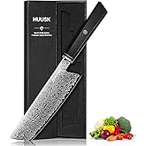 Huusk Damascus Nakiri Knife 7 Inch, Japanese Chopping Chef Knives, Sharp Cleaver and Vegetable Knife with Ergonomic Wood Handle, Damascus VG-10 Kitchen Knives, Birthday Christmas Gifts for Men Women