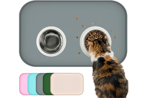Waterproof Silicone Pet Feeding Mat with Raised Edge,Non-Skid Spill Proof Dog Bowl Mats, Easy Clean Cat Bowls Placemat for Ca