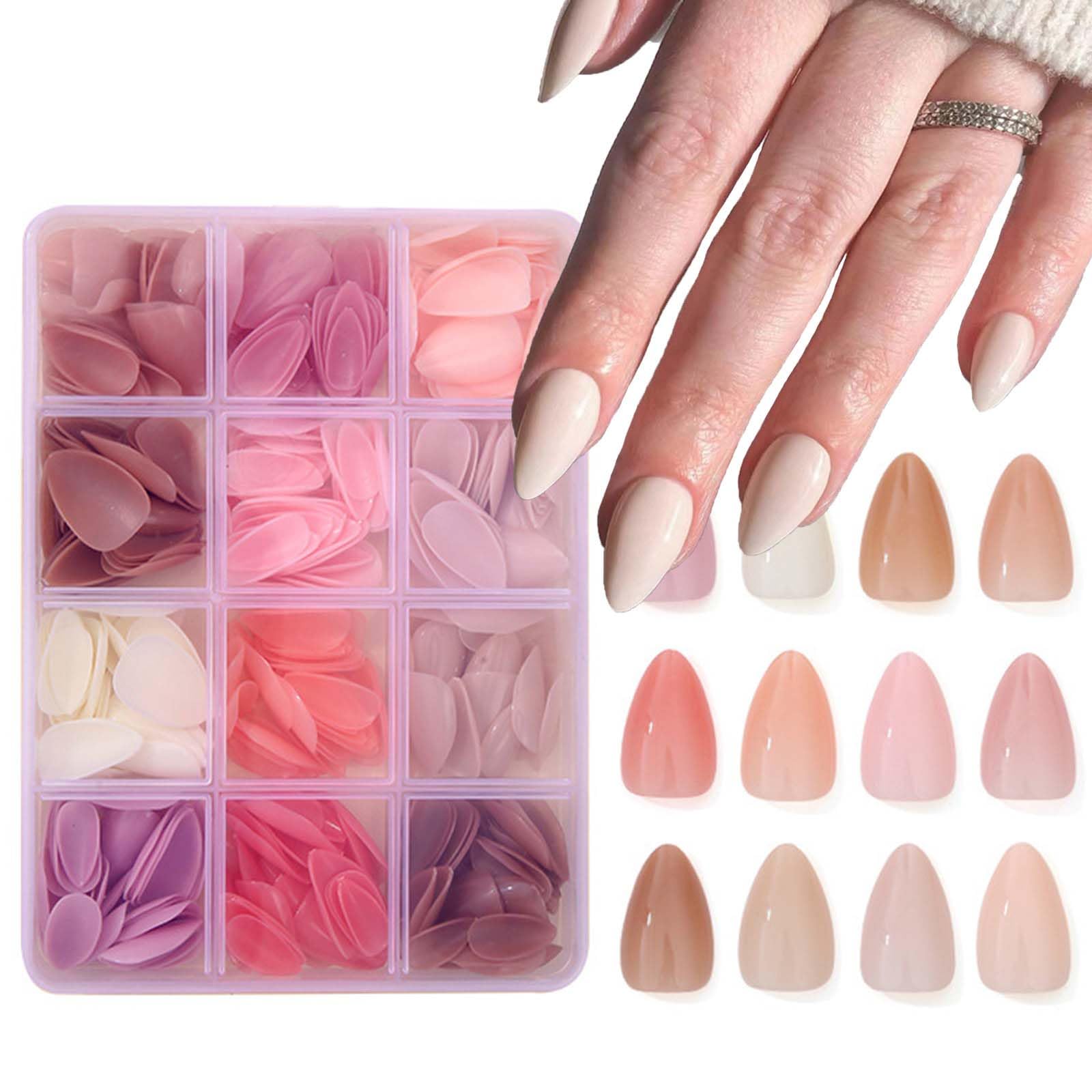 Photo 1 of 12Packs 360Pcs Almond Press on Nails Short Almond Fake Nails Solid Color False Nail Tips Glossy Nature Acrylic Nails Press on Nude Nail Art for Women Girls Daily Wear Manicure Deco 15 Size - 12 Colors