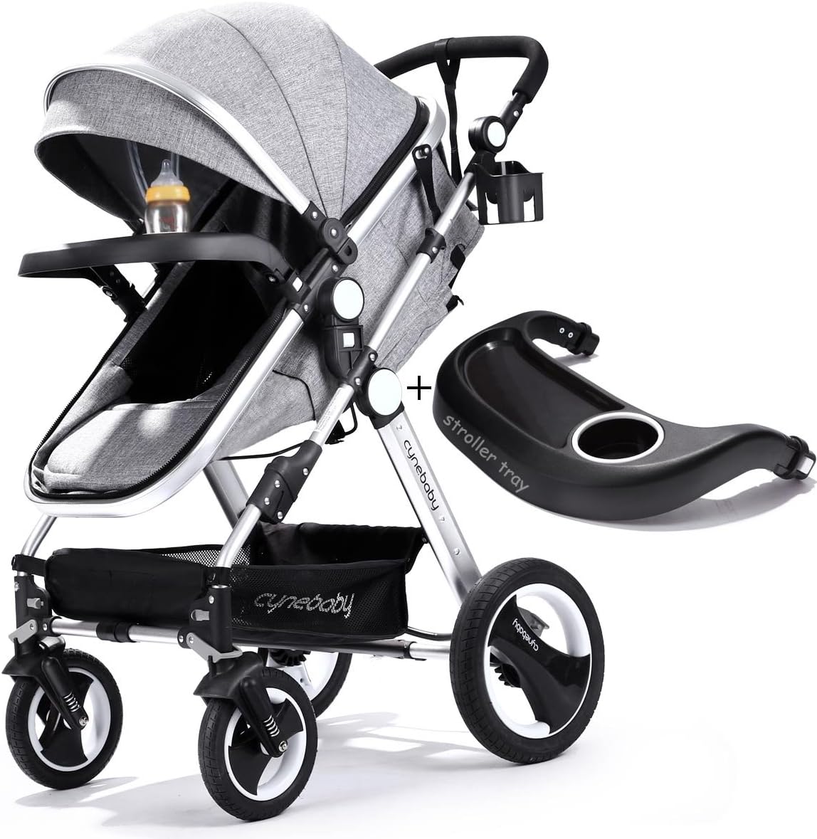 Infant Toddler Baby Stroller Carriage - Cynebaby Compact Pram Strollers Single Stroller add Cup Holder Footmuff Stroller Tray (Gray)