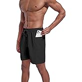 QRANSS Men's Fashion 7 inch Quick Dry Swim Trunks Zipper Pockets Bathing Suit Beach Shorts Boardshorts Without mesh Liner