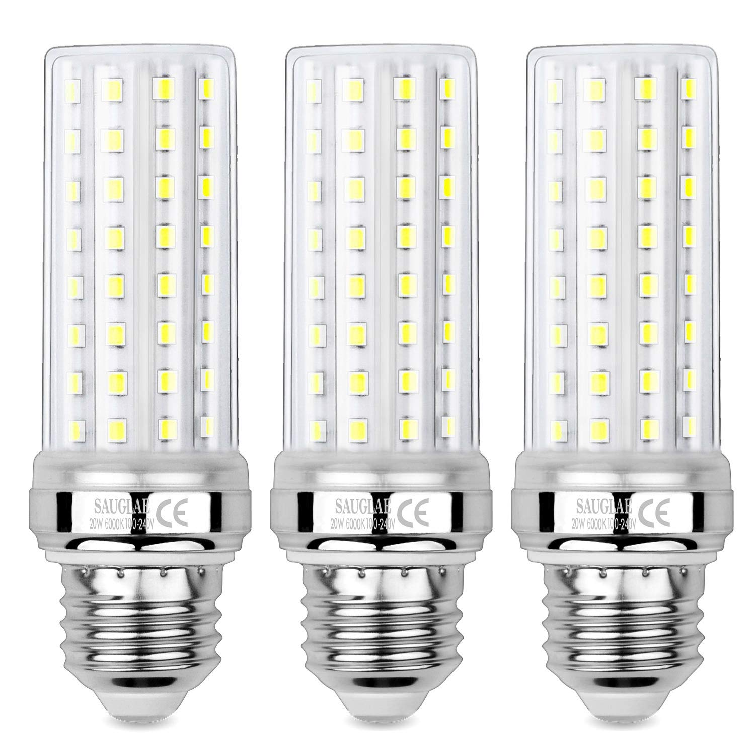 SAUGLAE 20W LED Corn Bulbs, 150W Incandescent Bulbs Equivalent, 6000K Daylight White, 2300Lm, E27 Edison Screw Light Bulbs, 3-Pack