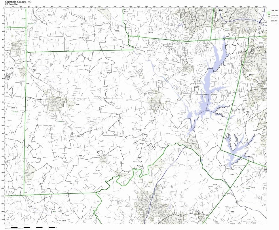 Chatham County, North Carolina NC ZIP Code Map Not