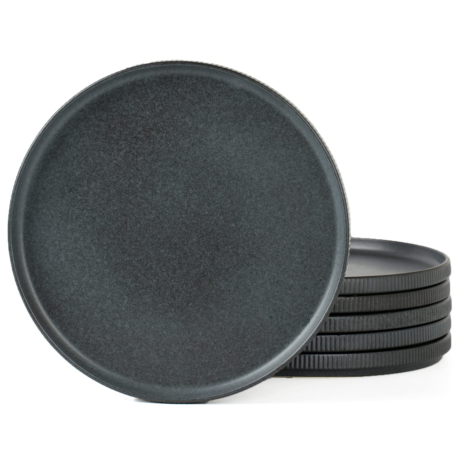 Photo 1 of famiware Star Dinner Plates for 6, 10 inches Plate Set, Scratch Resistant, Stoneware Dinnerware, Kitchen Modern Rustic Serving Dishes, Matte Dark Charcoal (Full Glaze)
