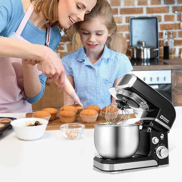 KITCHEN IN THE BOX STAND MIXER,3.2QT SMALL ELECTRIC FOOD MIXER,6 SPEEDS PORTABLE LIGHTWEIGHT KITCHEN MIXER FOR DAILY USE WITH EGG WHISK,DOUGH HOOK,FLAT BEATER (BLACK)