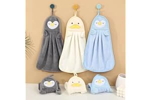 3 Pack Animal Design Hand Towels - 14.5" x 9.8" Penguin & Duck Patterns with Hanging Loops, Super Soft for Kitchen & Bathroom