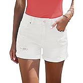 LookbookStore Women's High Waisted Rolled Hem Distressed Jeans Ripped Denim Shorts