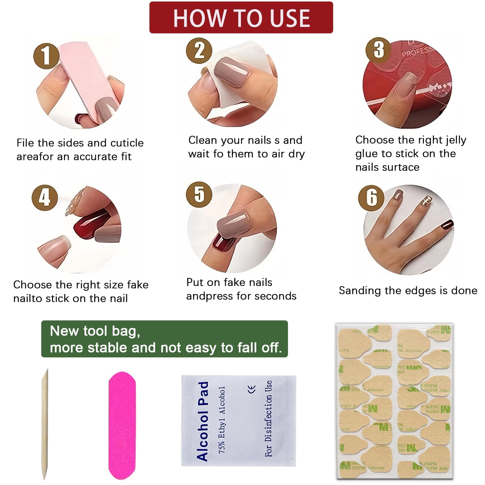 Christmas Press on Nails Short Square Fake Nails Christmas Red Fruit False Nails White French with Snowflake Christmas Tree Acrylic Nails Full Cover Stick on Nails for Women Party Nails Decor 24pcs - Image 6