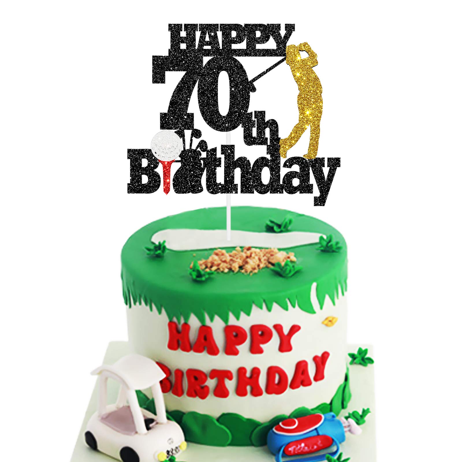 Black Glitter Golf Happy 70th Birthday Cake Topper - Sports Themed Party Decorations Supplies, Golf Enthusiast's 70th Birthday Cake Decor, 70th Birthday Decorations for Men (70th)