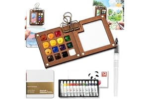 Tobios Mini Watercolor Kit, Mini Watercolor Paint Set Travel, Portable Travel Water Color Set, 8/15 Grid Wooden Grid Paint Bo