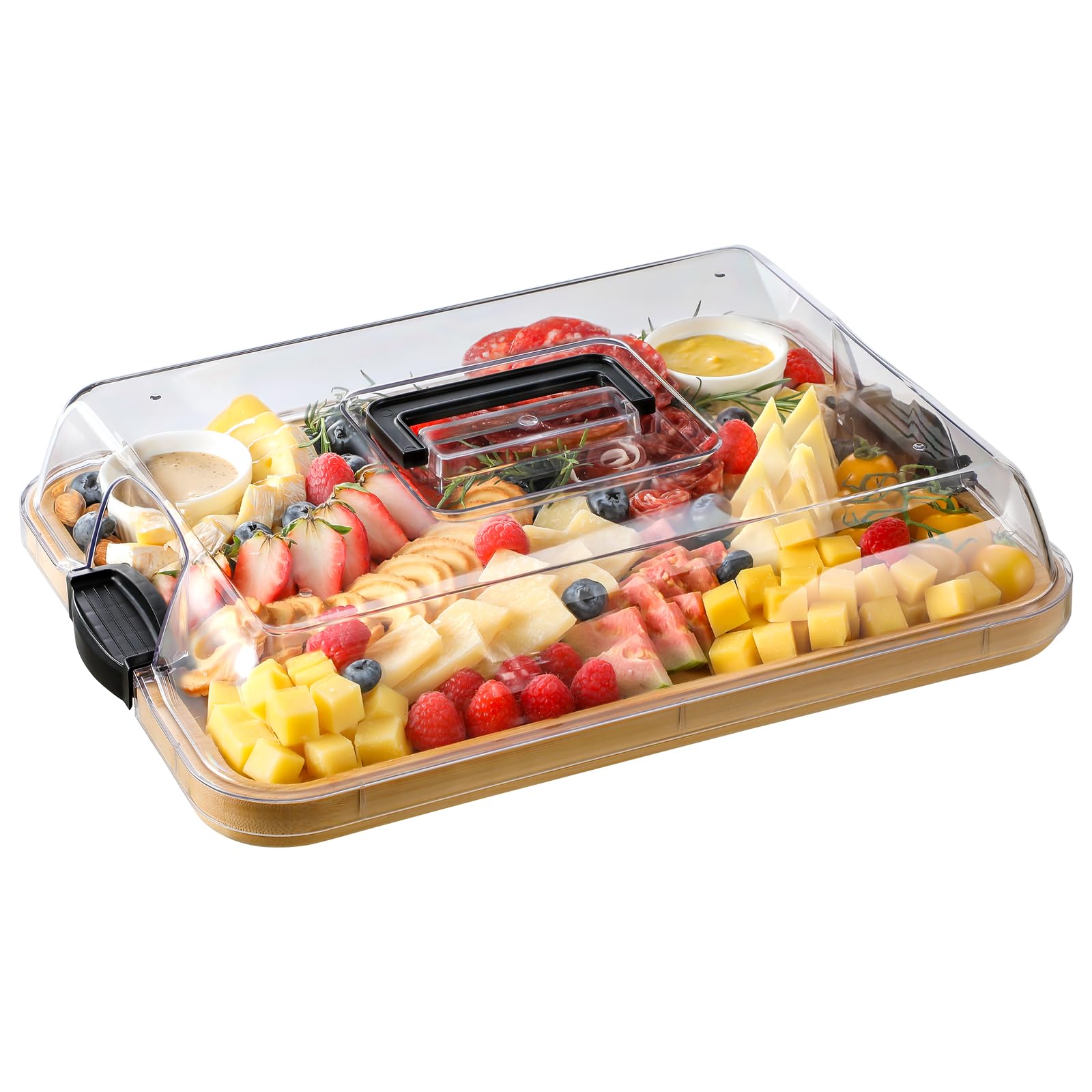 Photo 1 of **One of the small cups is missing** Charcuterie Boards with Lid, Bamboo Cheese Board Set with Locking Lid with Handle, Charcuterie Board Accessories - House Warming Gifts New Home, Bridal Shower Gifts, Wedding Gifts