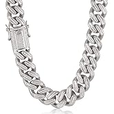 PY BLING Full Iced Out 18mm Thick Cuban Link Chain for Men Miami Cuban Necklace/Bracelet White Gold/18K Gold Plated 5A+ Cubic Zirconia Bling Simulated Diamond Hip Hop Jewelry for Men Women 8.5"-28"