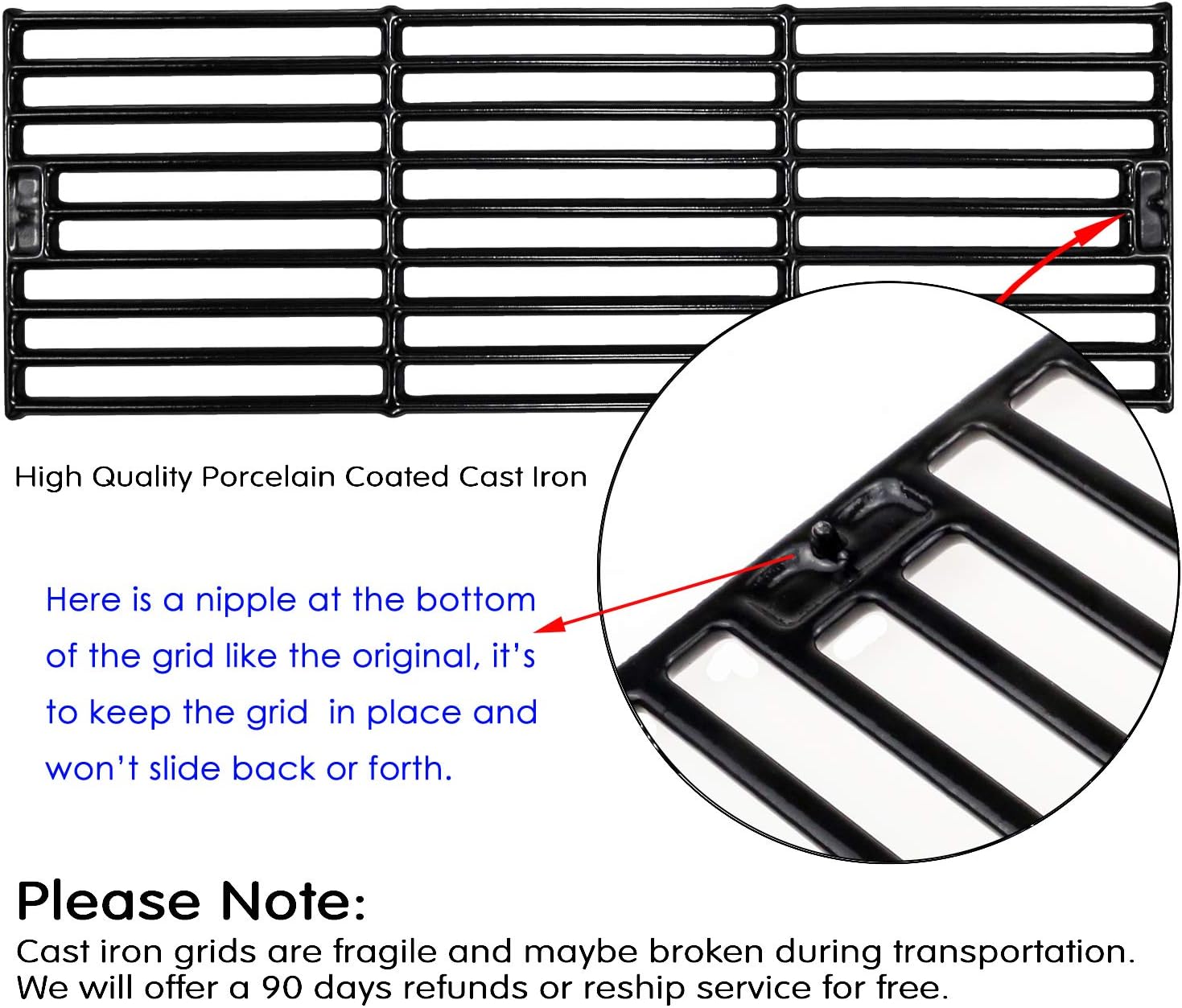 Hisencn Porcelain Coated Cast Iron Cooking Grates Replacement for Chargriller 2121, 2123, 2222, 2828, 3001, 3030, 3725, 4000, 5050, 5252, Set of 3, 19 3/4" Char griller Duo 5050 Grids : Garden & Outdoor