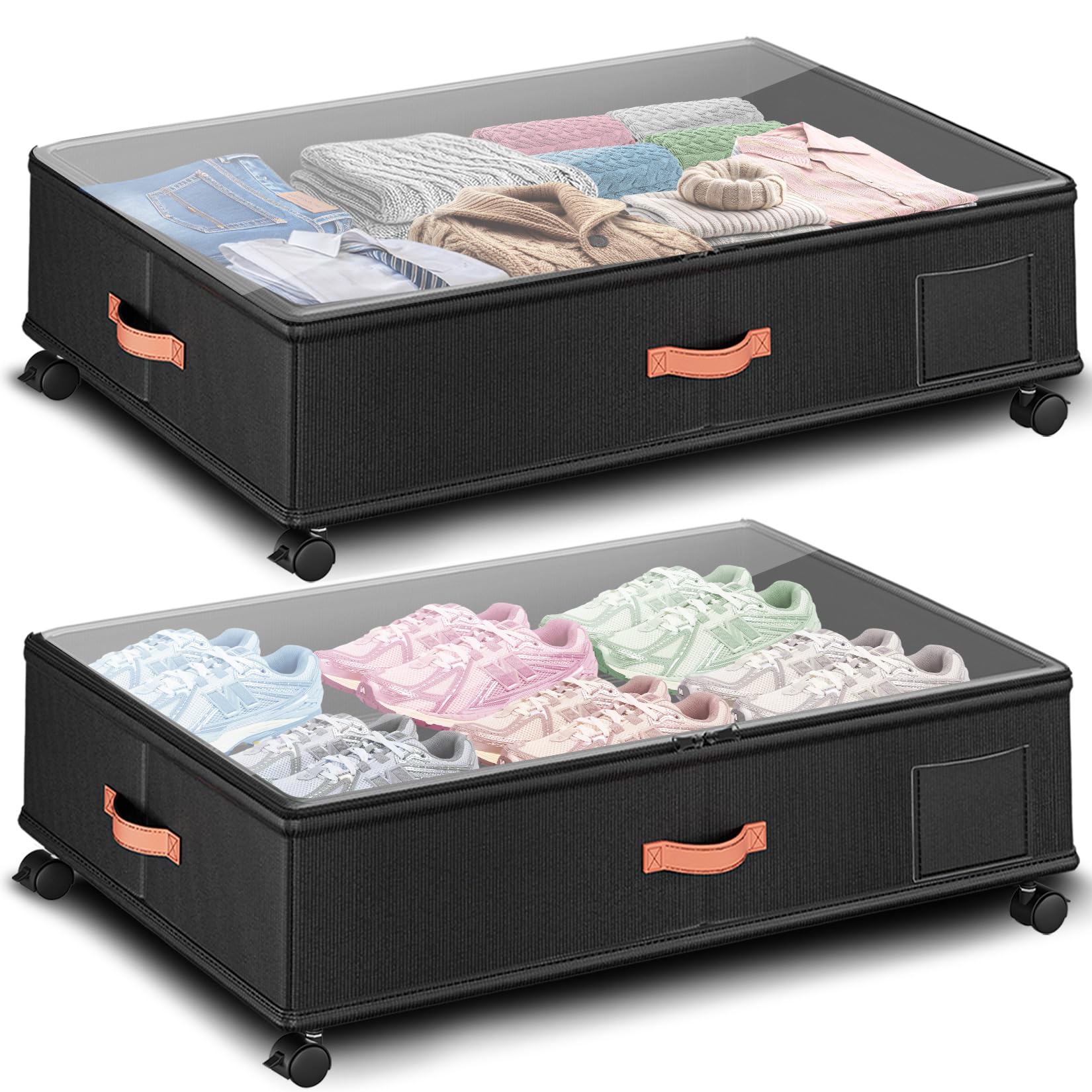 Photo 1 of *Missing Parts*
Tsinglax Under Bed Storage with Wheels 2-Pack – 66L XXL Larger Stackable Under Bed Storage Containers with Clear Window & Labels, Rolling Under Bed Drawers for Clothes, Shoes, Blankets (Dark Grey)