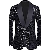 Pyiujtr Men's Sequins Velvet Shawl Lapels Stage Party Prom Wedding Dinner Suit Jacket Blazer