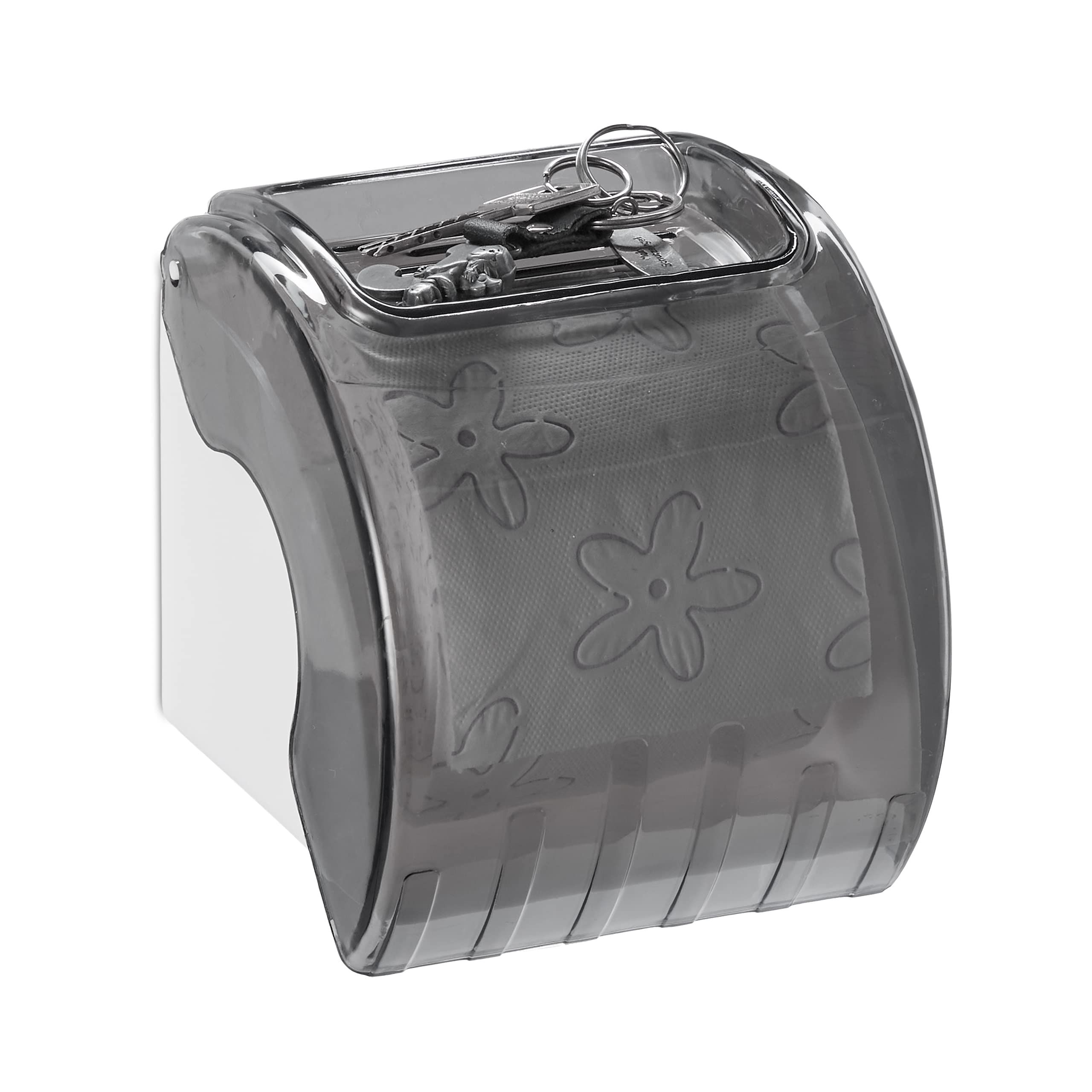 Relaxdays Toilet Paper Holder with Shelf & Cover, Plastic, HxWxD: 15 x 13.5 x 15 cm, Grey/White