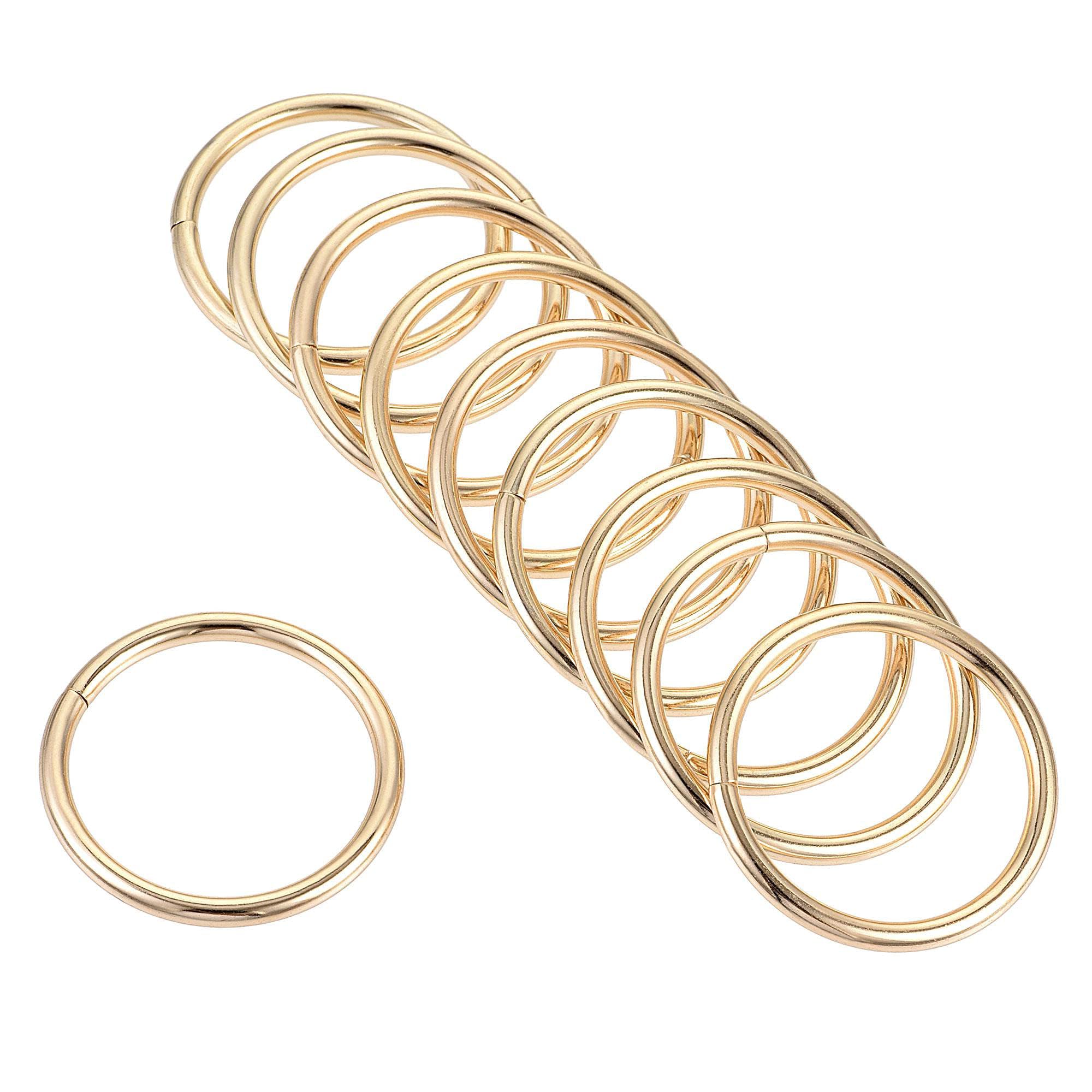 Unifizz Zinc Alloy O Rings 35mm(1.4") ID 3mm Thick Multi-Purpose Welded O Buckles for Bag Straps Belts Macrame Pet Leashes DIY Crafts Gold 10pcs