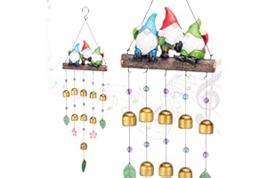 Taman Wind Chime for Outside - Garden Gnomes Resin Windchime for Outdoor Decorative Metal Bronze Mobile Wind Chime Memorial Sympathy Gift for Home, Outdoor, Yard, Patio,Garden Decor, 29"