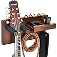 Donner Guitar Wall Mount Shelf, Guitar Wall Hanger with Storage Shelf, Pick Holder and 2 Hook, Guitar Wood Hanging Rack for Electric Guitar, Acoustic Guitar, Bass Guitar, Guitar Accessories