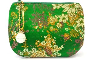 GOLDEN AMY Handmade Jewelry Pouch Women Coin Purse Brocade Zipper Wallet Silk Makeup Bag - SPRINGGREEN
