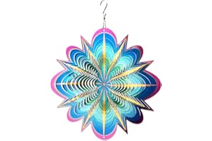 LJlifArt Wind Spinner Blue Lucky Star 12 Inch 3D Stainless Steel Worth Gift Laser Cut Hanging Wind Spinners Metal Kinetic Yard Art Decorations Indoor/Outdoor Décor