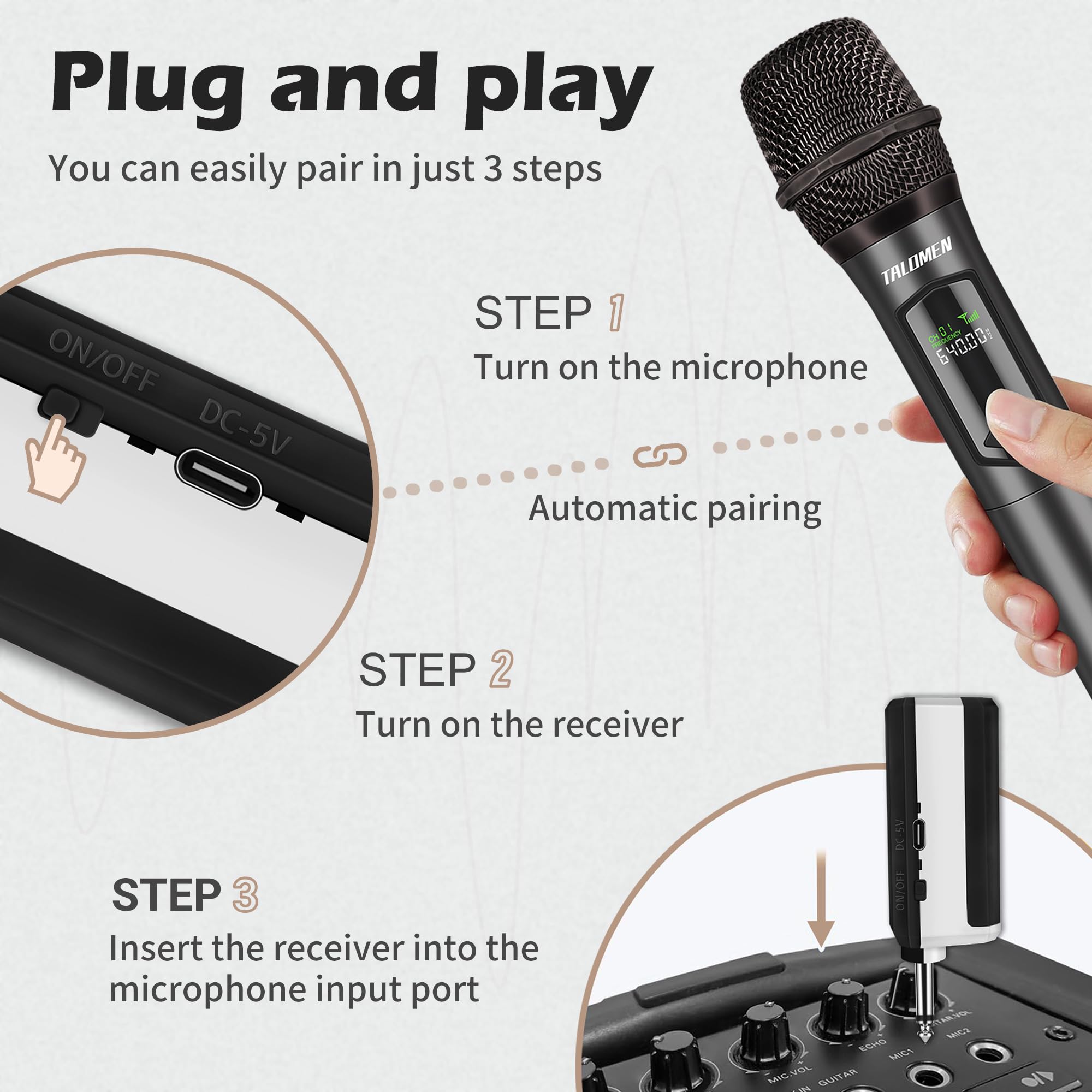 Wireless Microphone,Professional Dual Handheld Cordless Dynamic Mic System with Rechargeable Receiver(160 Ft),Karaoke Microphone Set for Singing,Karaoke,Wedding,DJ,Party,Speech,Church,K60-2