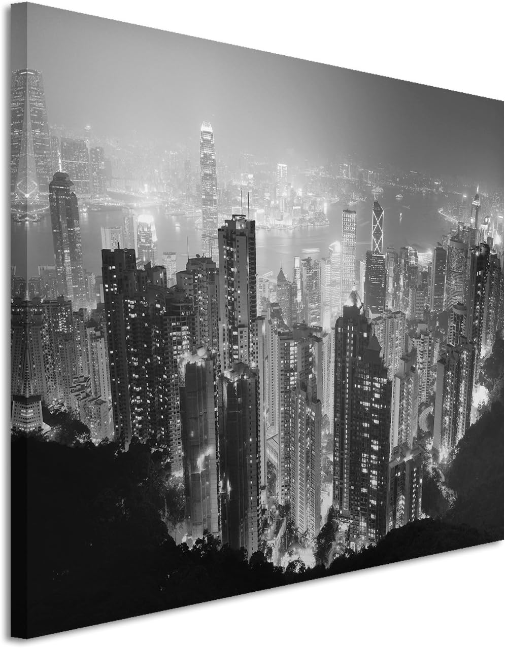 50 x 70 cm Wall Painting in Black and White Photo Canvas Picture Hong Kong Skyline at Night III