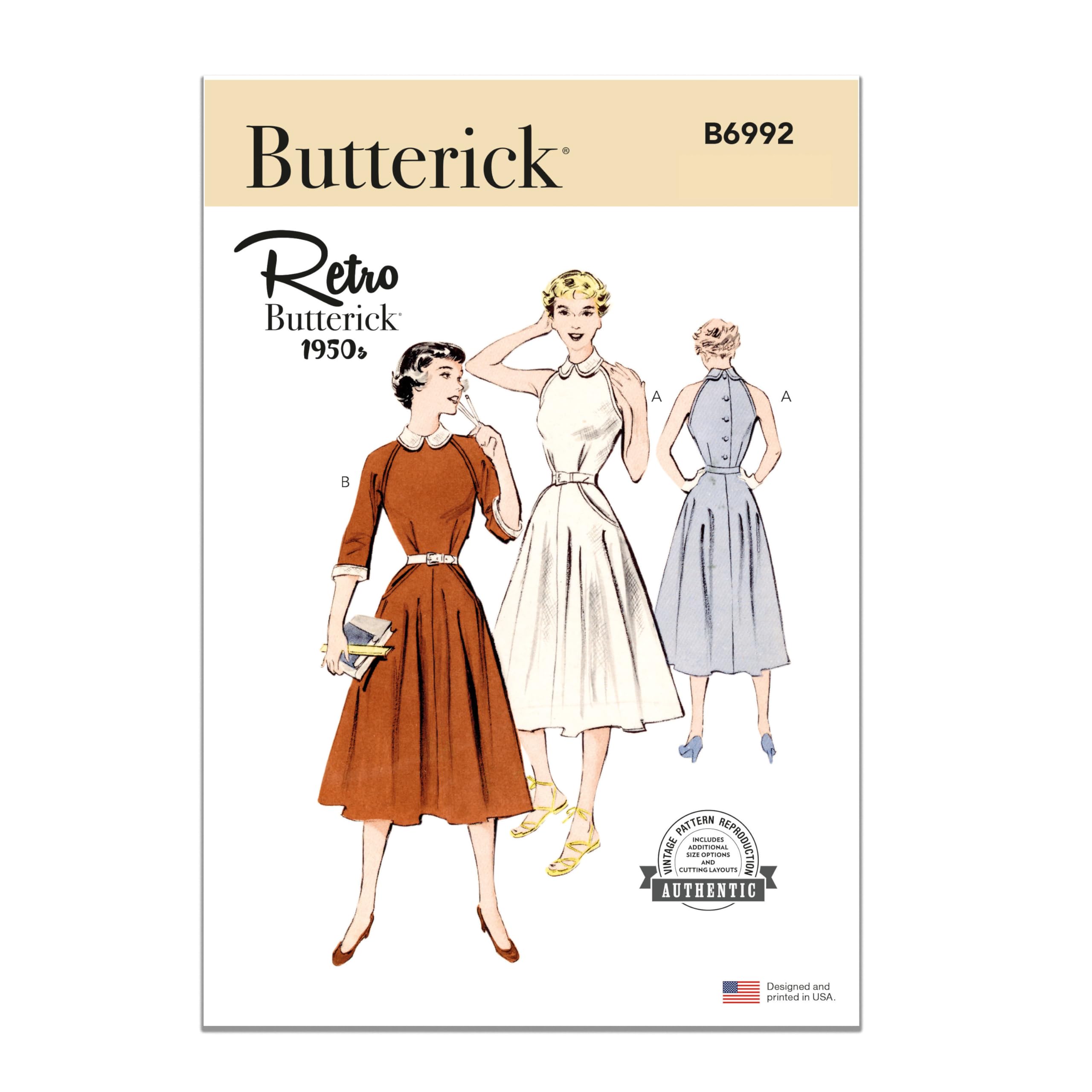 BUTTERICK Paper Pattern B6992R5 Misses' Dress with Sleeve Variations R5 (14-16-18-20-22)
